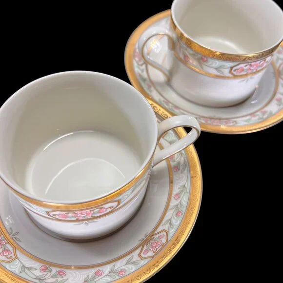Vtg Mikasa Merrick Cup and Saucer Set Of 2 L5517 Floral Gold Trim Japan - Picture 7 of 12